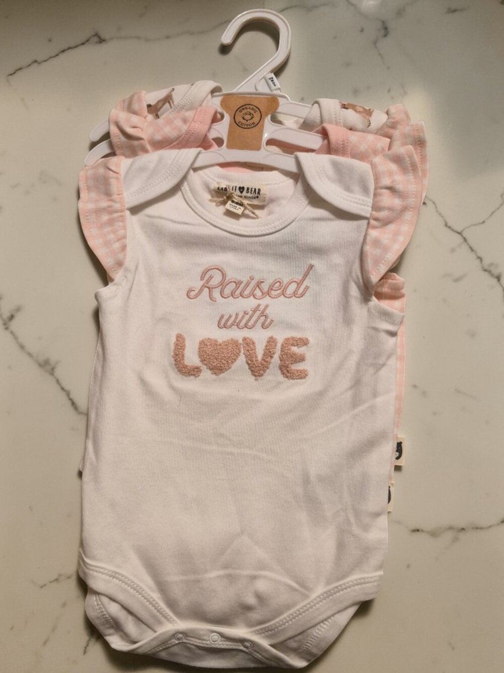 Rabbit + Bear Organic Cotton 3-Pack 6-9 Month Baby Girl Onesies, NWT